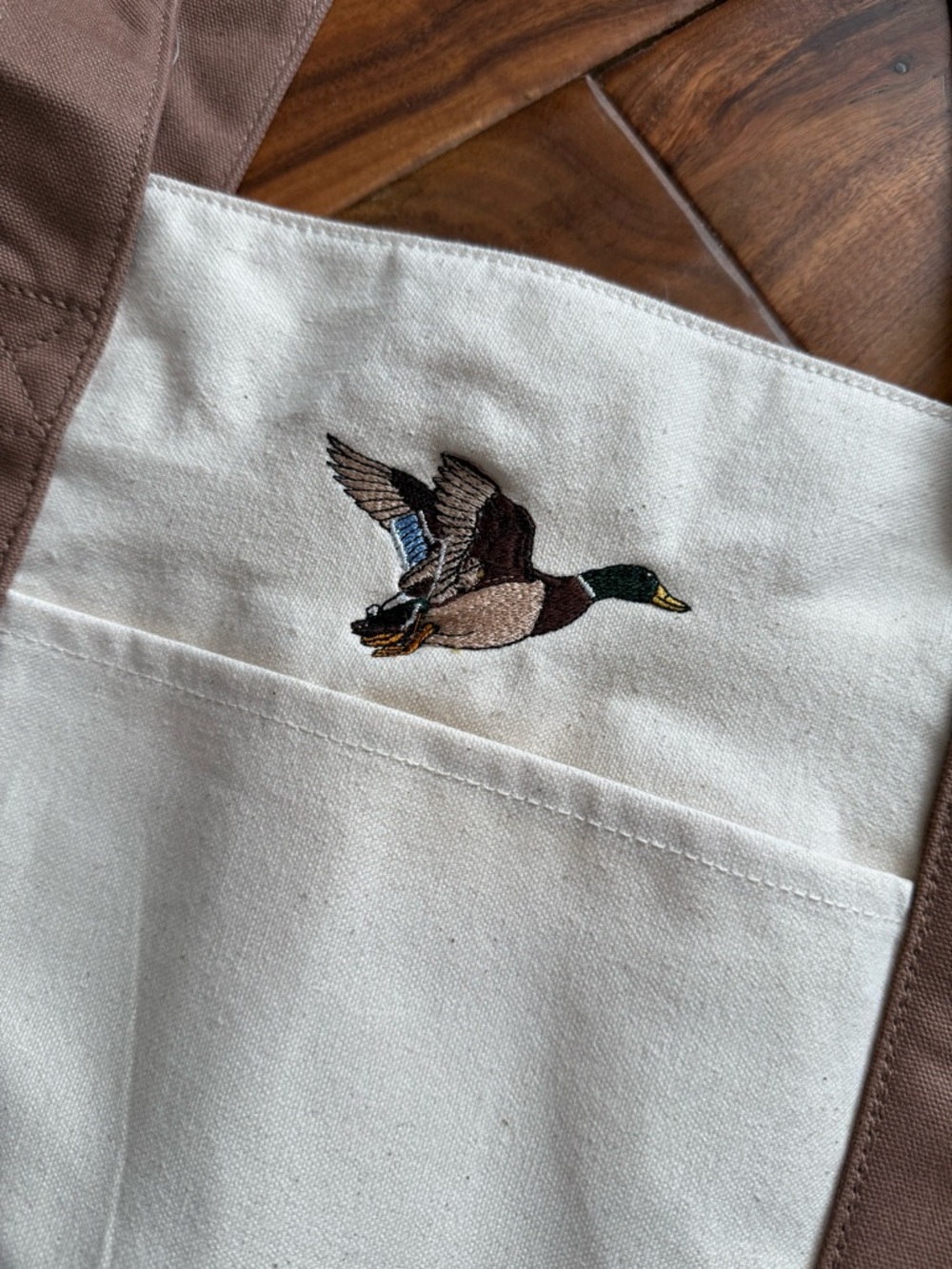 Embroidered Flying Mallard Canvas Tote - Cream with Brown Accents
